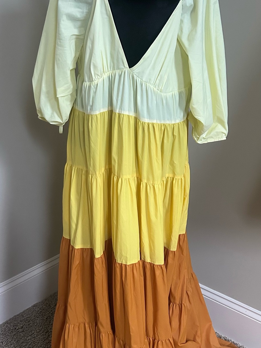 STAUD Women’s Tiered Colorblock Dress in Pale Yellow, Bright Yellow & Tan
